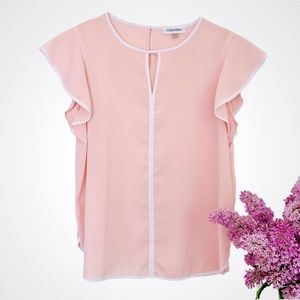 Calvin Klein Pale Pink Flowy Flutter Sleeve Blouse